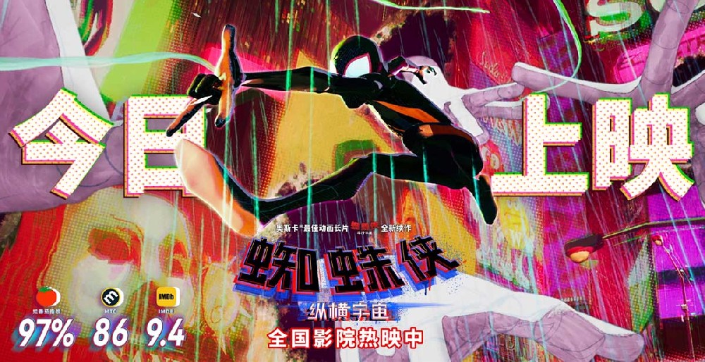 《蜘蛛侠：纵横宇宙》今日上映 全球口碑大爆预定年度最佳